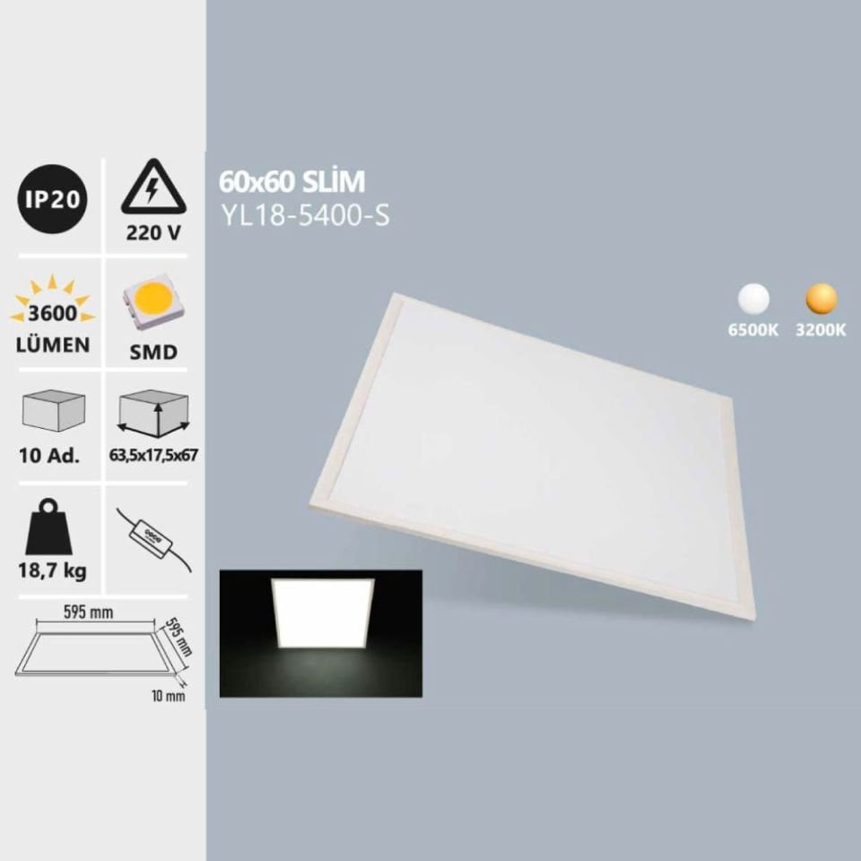 40W 60X60 Slım Sıva Altı Led Panel Beyaz