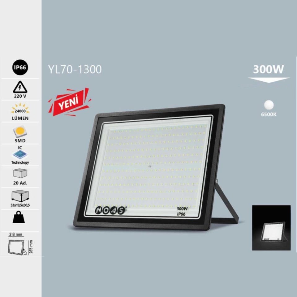 Noas 300W Ultra Slim Led Projektör Beyaz Işık