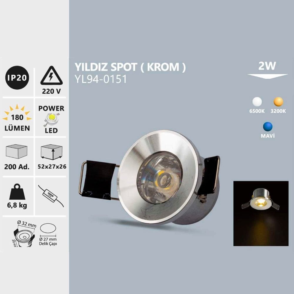 Noas 2W Yıldız Spot Krom Kasa Gün Işığı