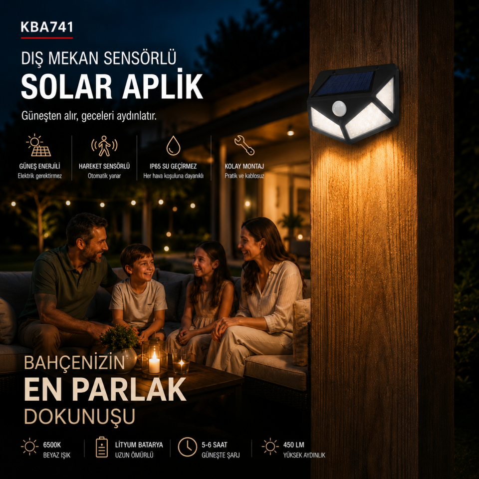 K2-GLOBAL 50W SOLAR DUVAR APLİK BEYAZ IŞIK