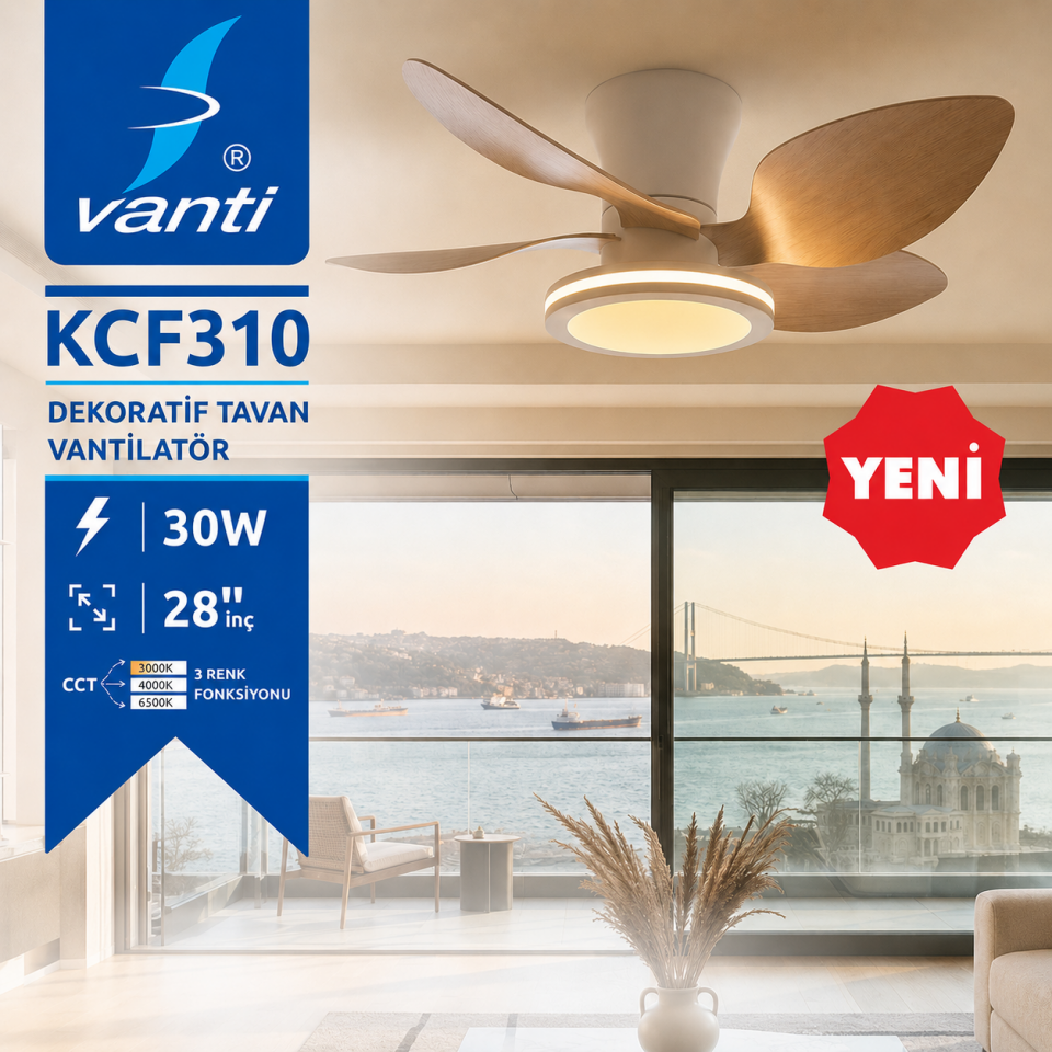 VANTİ 30W LEDLI TAVAN VANTILATÖRÜ BEYAZ-AHŞAP