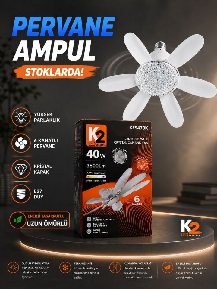 K2 40W E27 VANTİLATÖRLÜ LED AMPUL 3 RENK