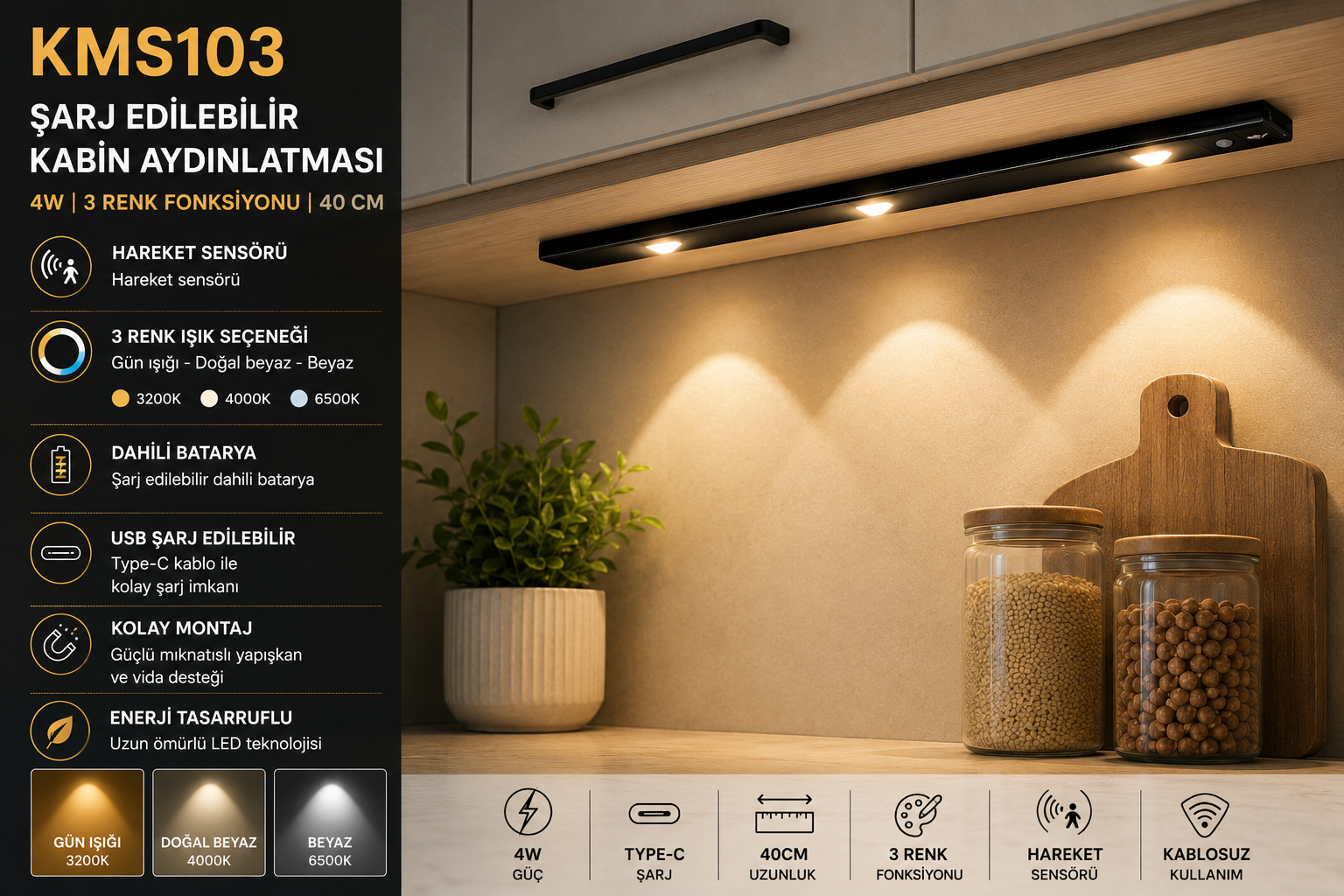 KENDAL 4W ŞARJ EDİLEBİLİR KABİN AYDINLATMASI