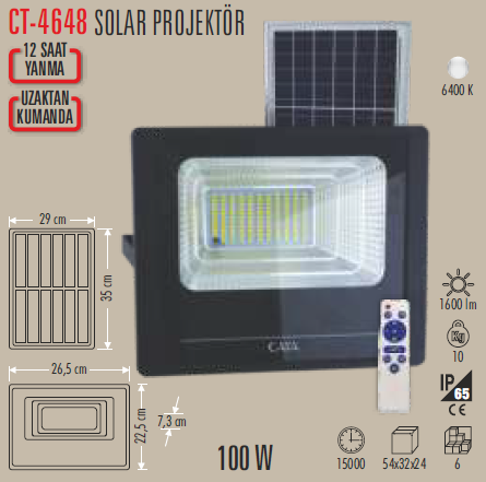 100W Solar Led Projektör