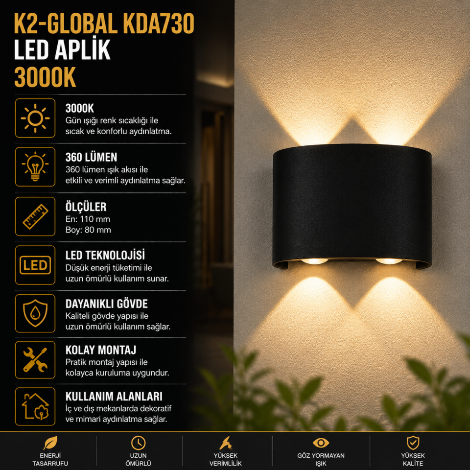 K2 6W LED APLIK 2 Lİ GÜNIŞIĞI