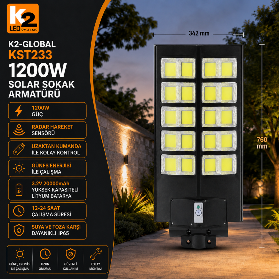 K2  1200W SOLAR SOKAK ARMATÜR