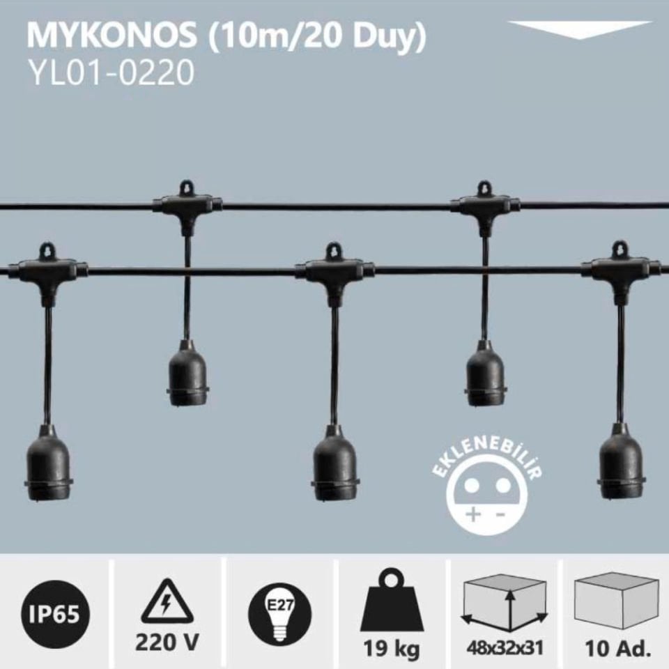 Noas Mykonos Sarmaşık 10 Metre 20 Duy Dış Mekan Eklenebilir Kablo