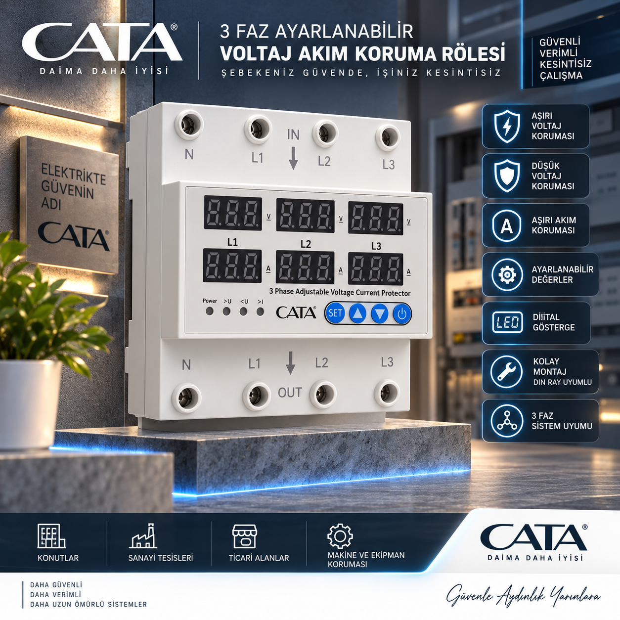 CATA AKILLI VOLTAJ VE AKIM KORUYUCU ( TRİFAZE 63A)