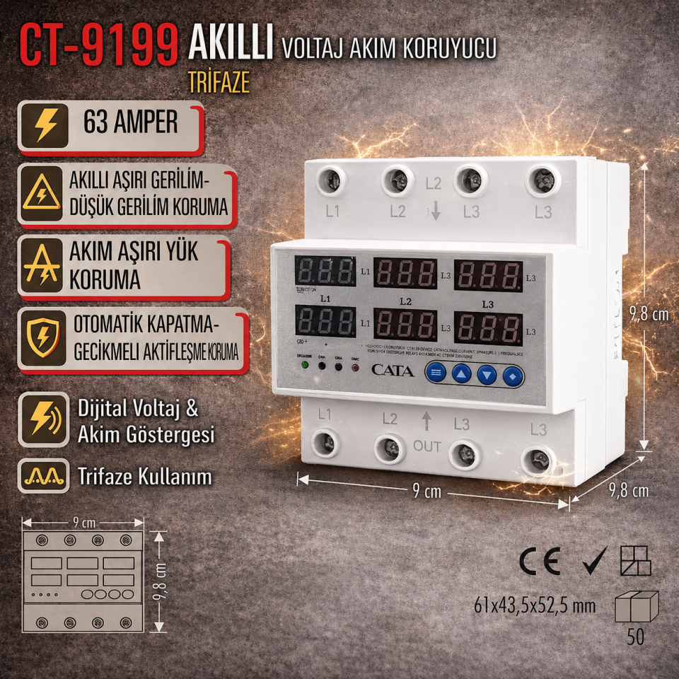 CATA AKILLI VOLTAJ VE AKIM KORUYUCU ( TRİFAZE 63A)