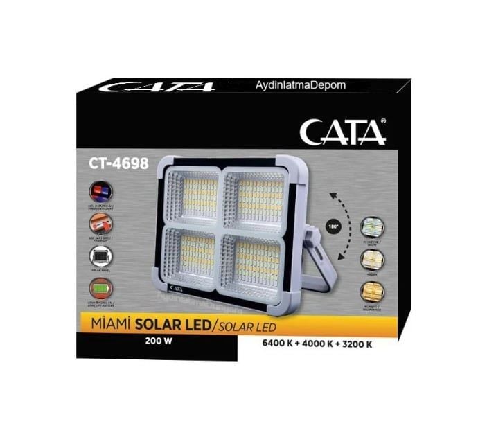 Cata 200W Taşınabilir Şarjlı Solar Projektör