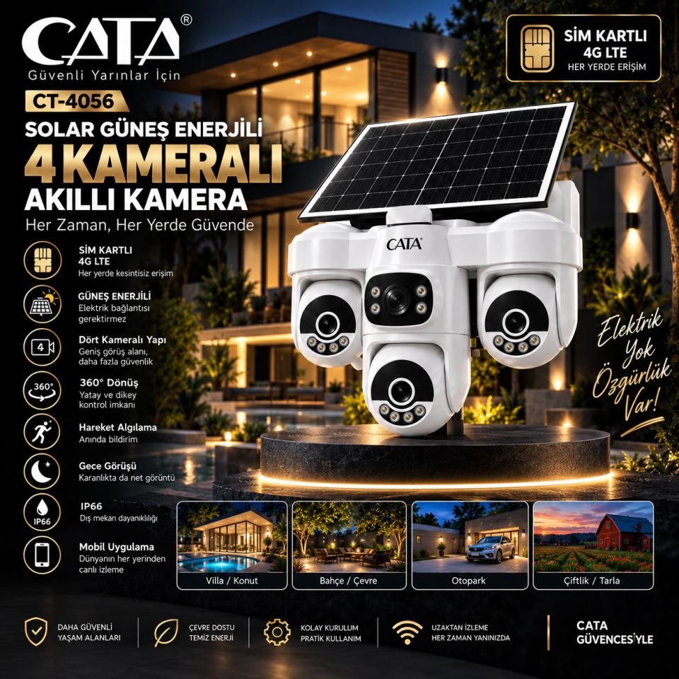 4 KAMERALI SOLAR AKILLI KAMERA SIM KARTLI (DIŞ MEKAN)