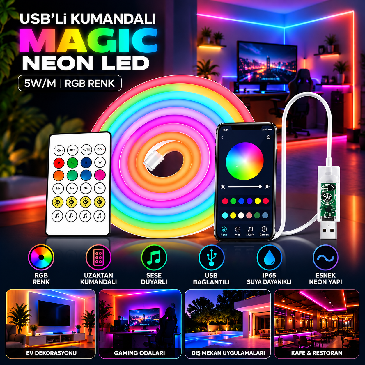 K2 USB’Lİ KUMANDALI MAGIC NEON LED