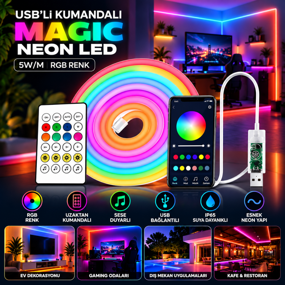 K2 USB’Lİ KUMANDALI MAGIC NEON LED