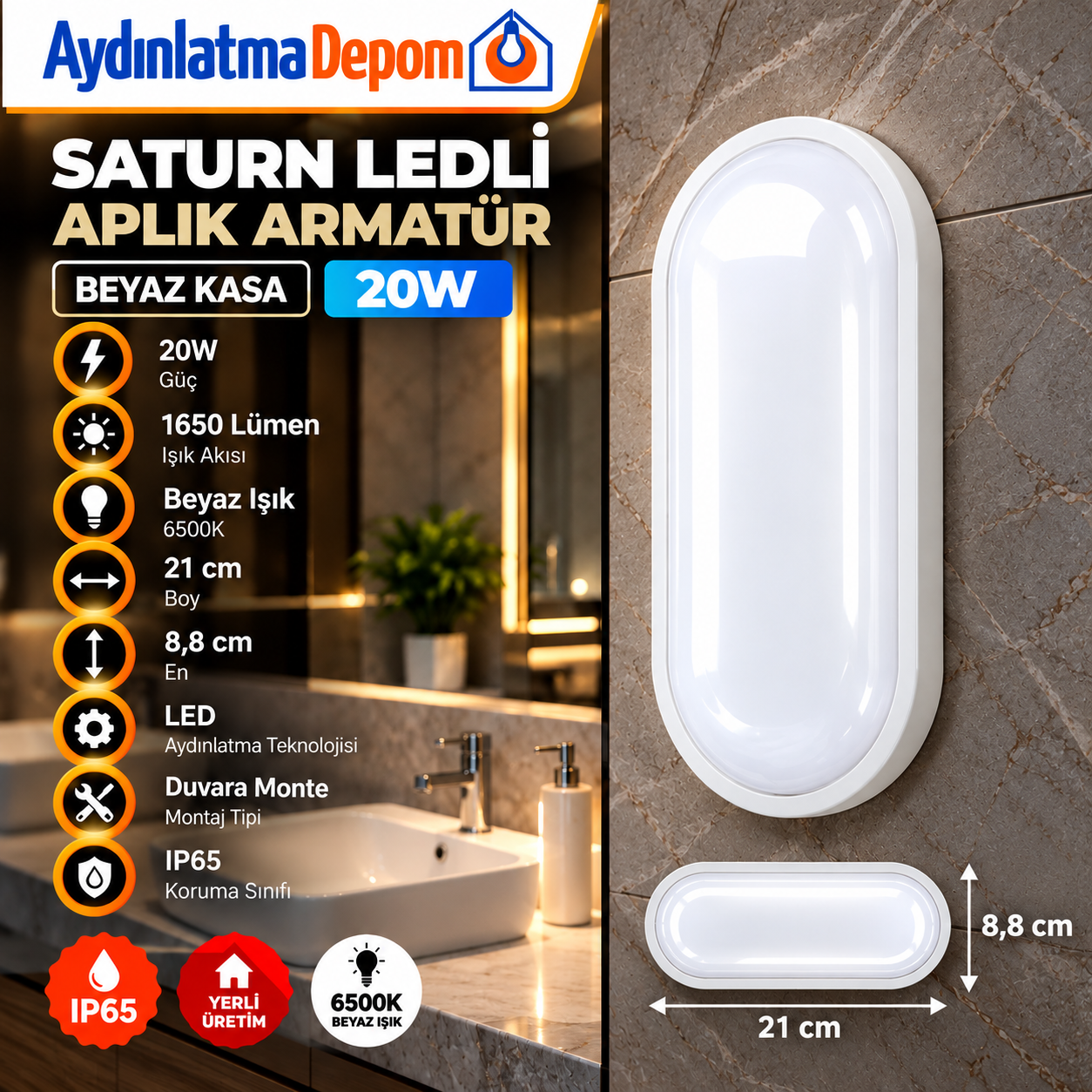 SATURN LEDLİ APLİK ARMATÜR (BEYAZ KASA)