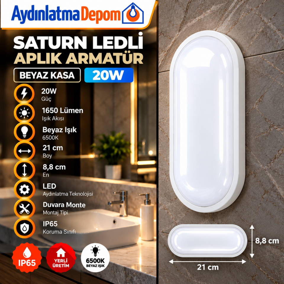 SATURN LEDLİ APLİK ARMATÜR (BEYAZ KASA)
