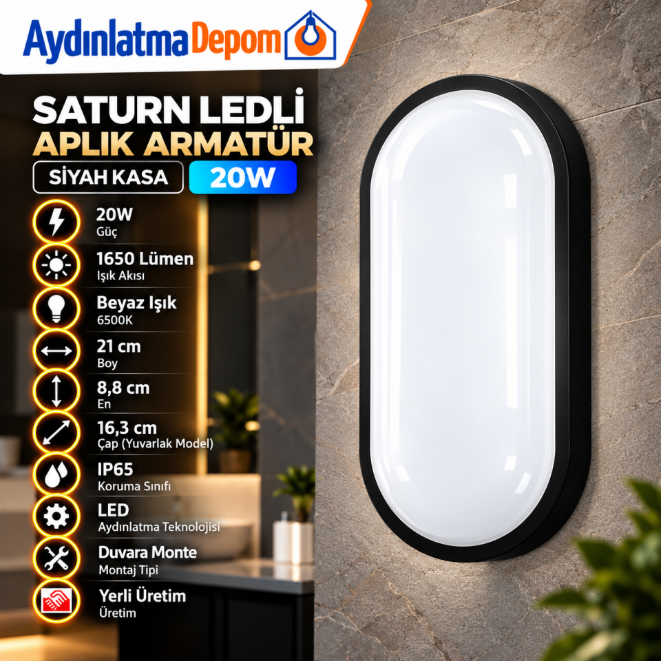 SATURN LEDLİ APLİK ARMATÜR (SİYAH KASA)