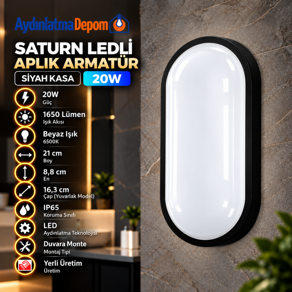 SATURN LEDLİ APLİK ARMATÜR (SİYAH KASA)