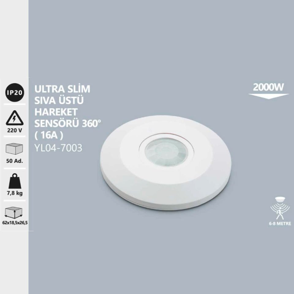 Noas 2000W (16)A Ultra Slim Sıva Üstü Hareket Sensörü 360