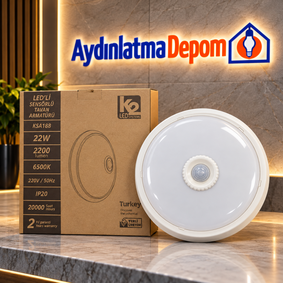 LEDLİ SENSÖRLÜ TAVAN ARMATÜRÜ 18W 2200 LÜMEN