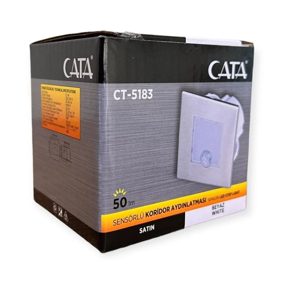 Cata 1.5W Radar Sensörlü Kare Saten Kasa Beyaz Işık