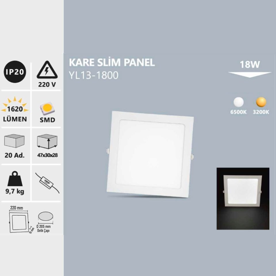 24W Sıva Altı Kare Led Panel Gün Işığı