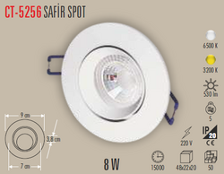 8W Safir Led Spot Beyaz kasa (Beyaz Işık)