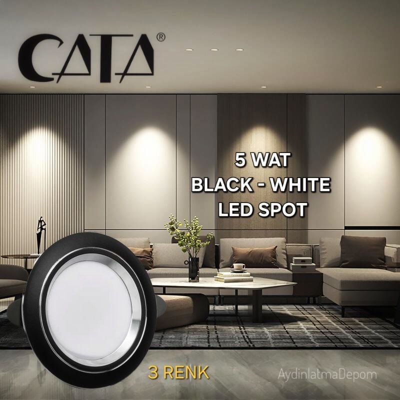 Cata 6W Siyah-Krom Zebra Led Spot Lamba 3 Renk