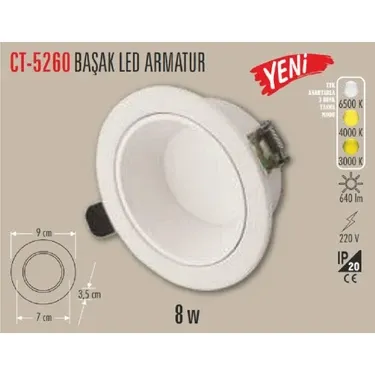 8W Başak Led Armatür (Beyaz Kasa) (3 Renk)