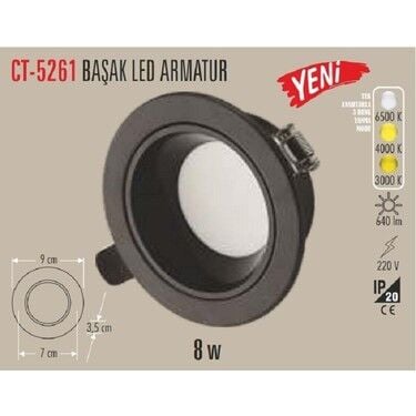 8W Başak Led Armatür (Siyah Kasa)(3 Renk)