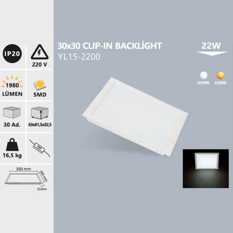 Noas 22W Clıp-In Led Panel Gün Işığı