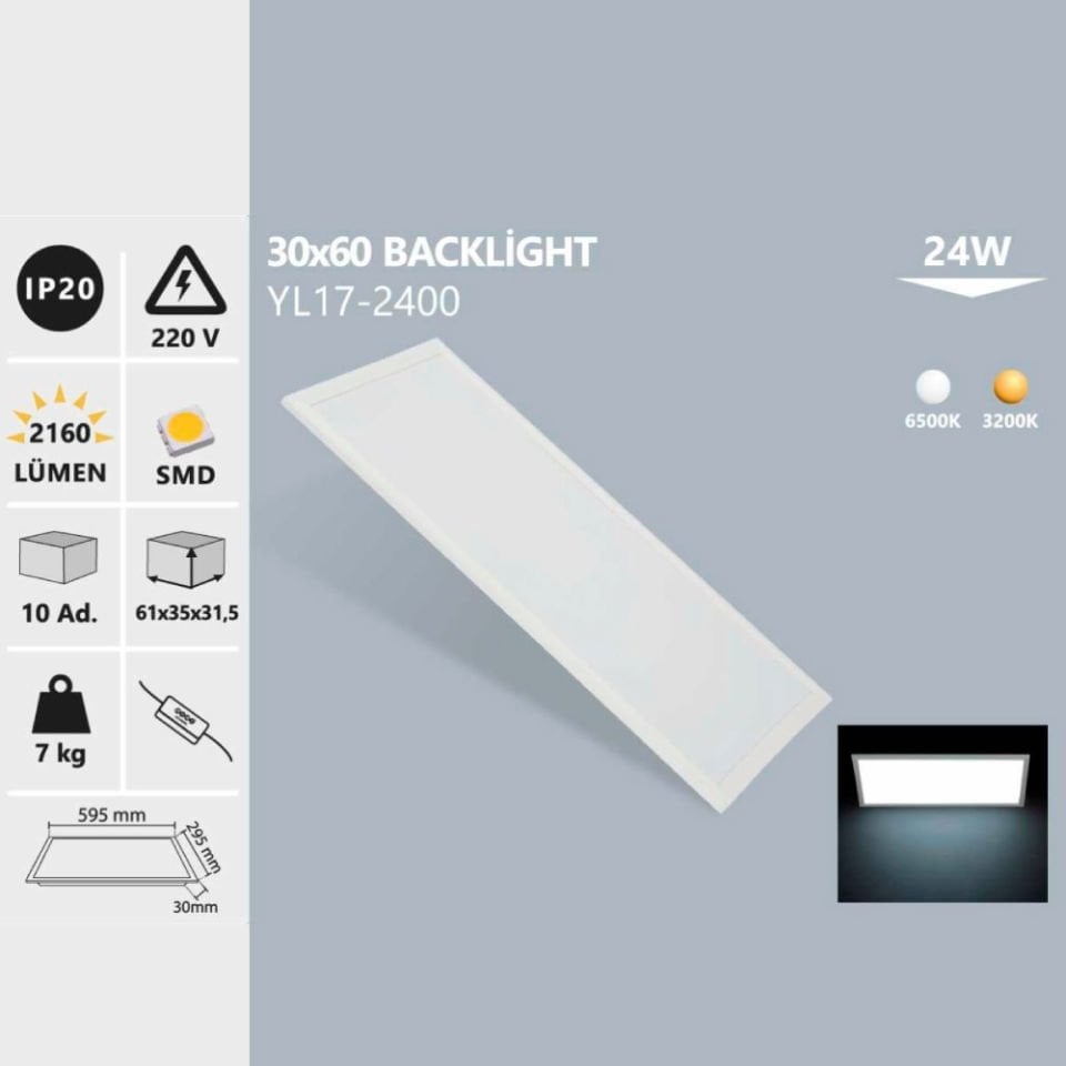 Noas 24W 30X60 Led Panel Beyaz Işık