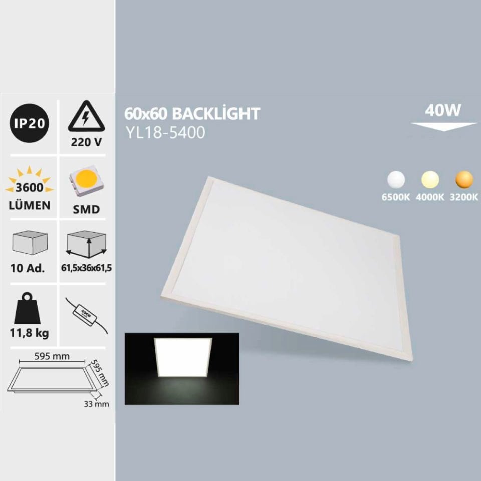 Noas 40W 60X60 Backlıght Panel Beyaz