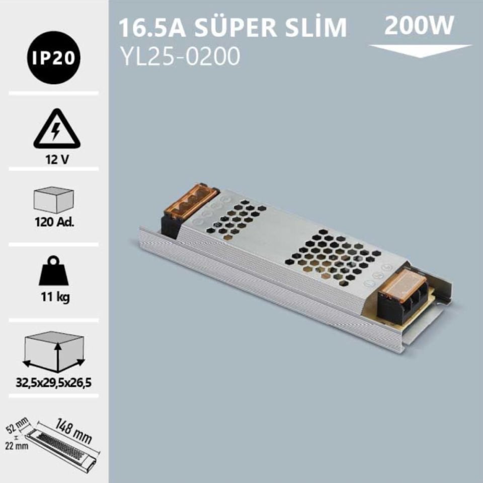 Noas 200W 16.5A Super Slım Trafo