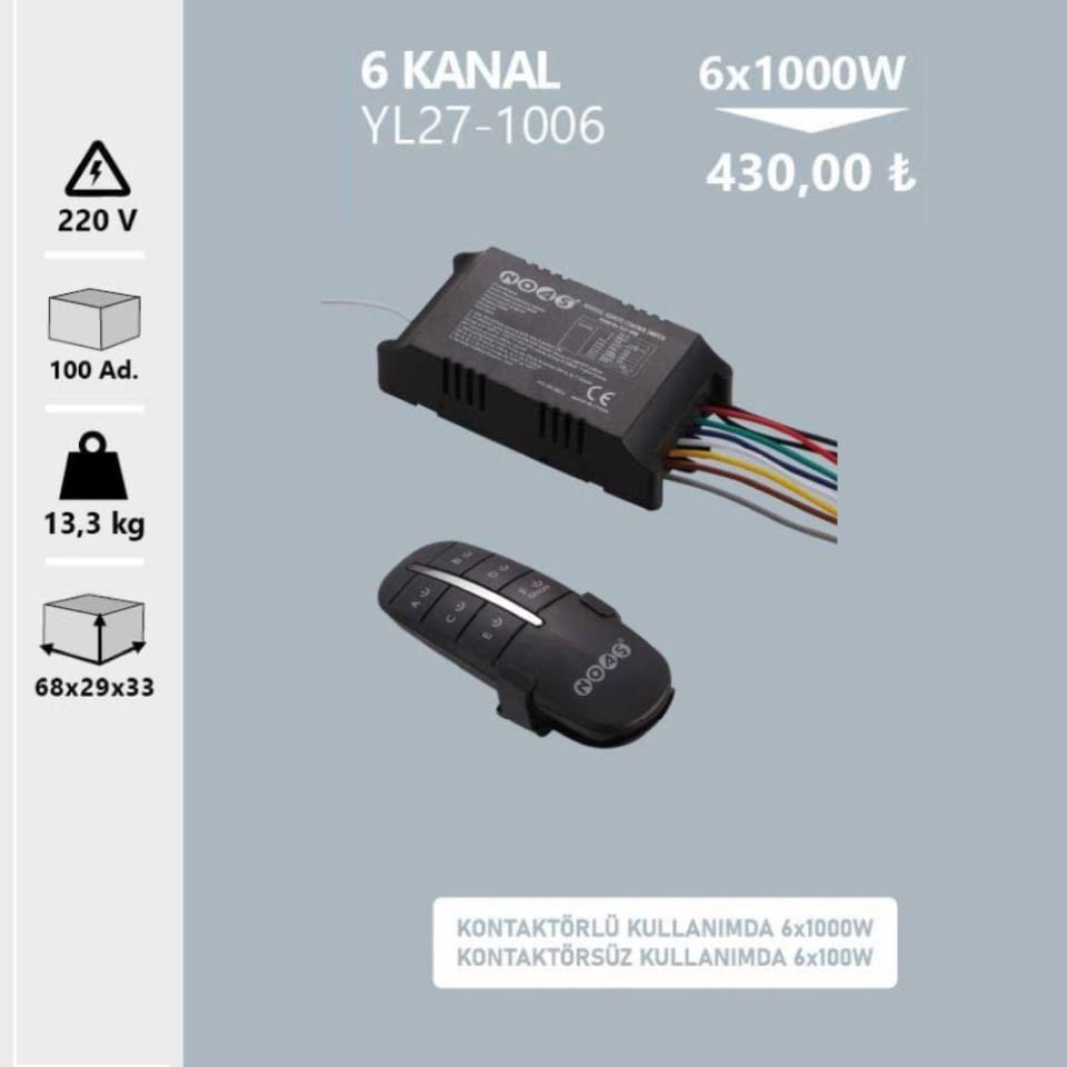 Noas 6 Kanallı Avize Kumandası