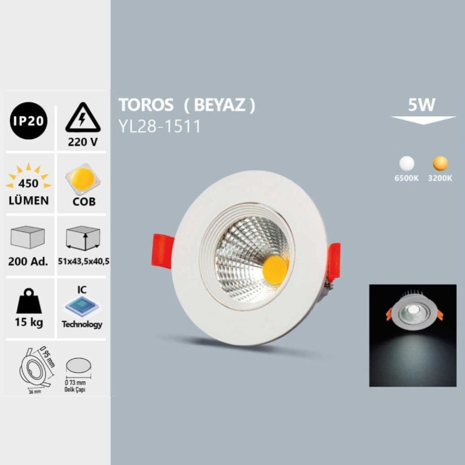 Noas 5W Cob Led Spot Toros Beyaz Kasa Gün Işığı