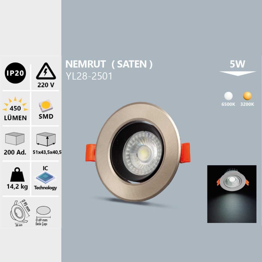 Noas 5W Cob Led Spot Nemrut Saten Kasa Beyaz Işık