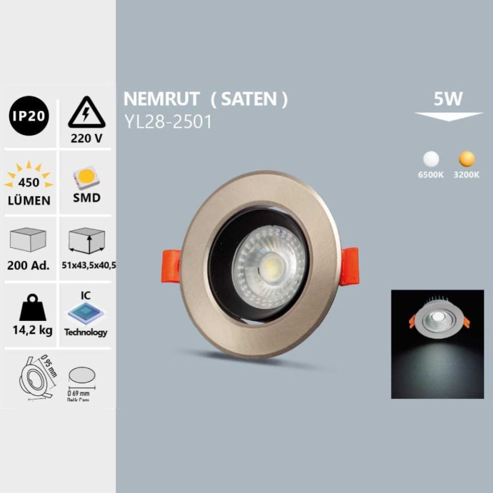 Noas 5W Cob Led Spot Nemrut Saten Kasa Gün Işığı