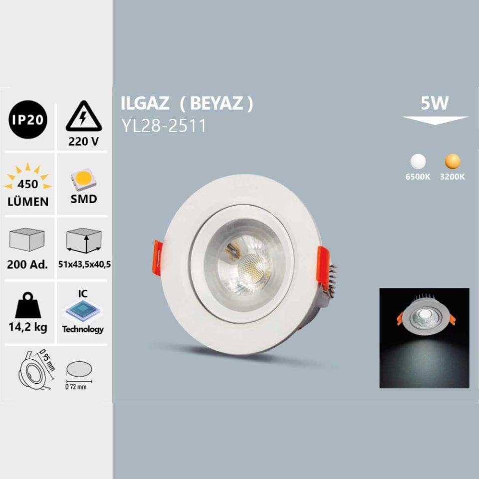 Noas 5W Cob Led Spot Ilgaz Beyaz Kasa Beyaz Işık