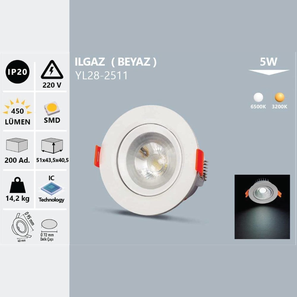 Noas 5W Cob Led Spot Ilgaz Beyaz Kasa Gün Işığı