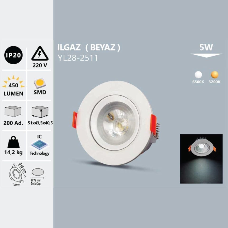 Noas 5W Cob Led Spot Ilgaz Beyaz Kasa Gün Işığı