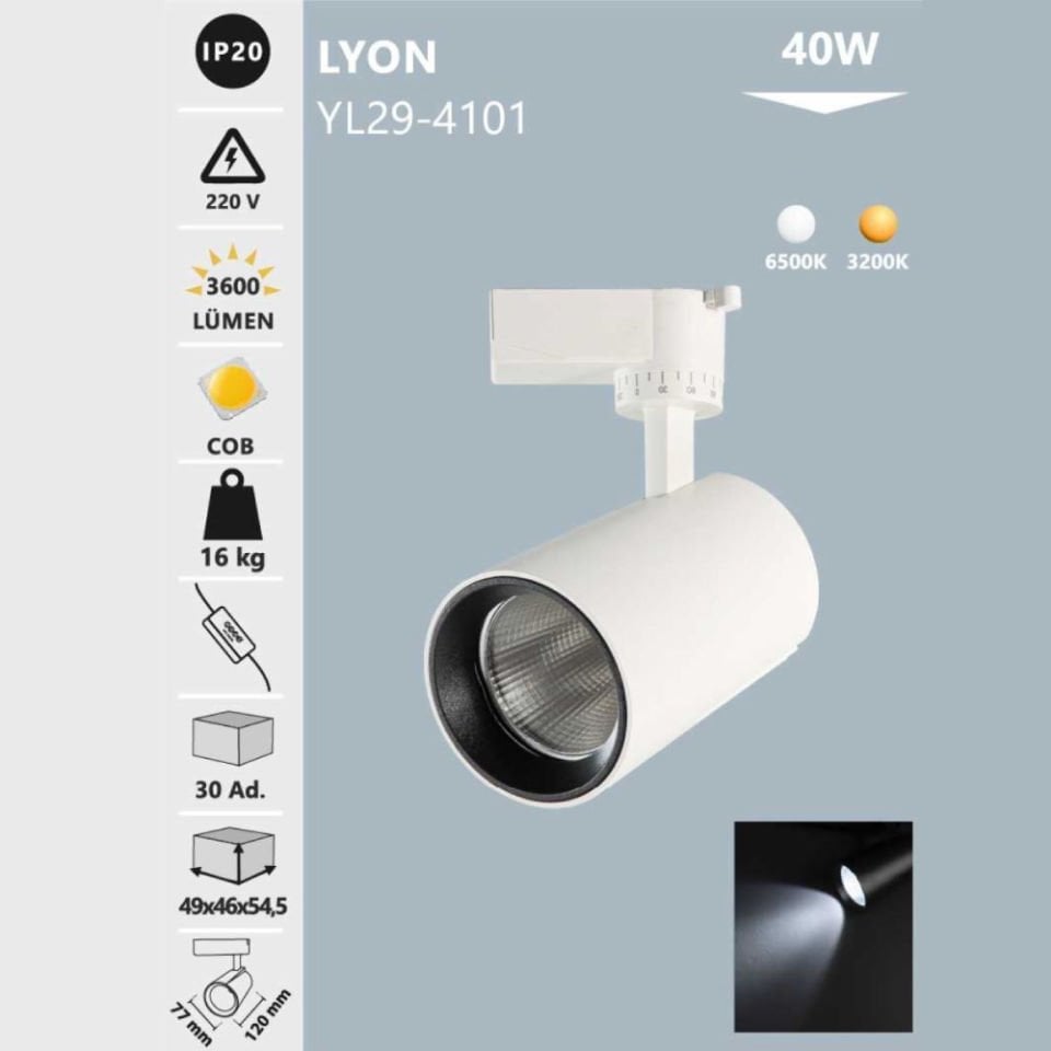 Noas 40W Beyaz Kasa Ray Spot Gün Işığı - Lyon