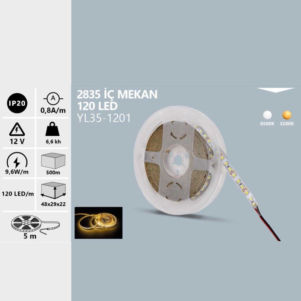 Noas 12V 2835 120 Led  İç Mekan Şerit Led Gün Işığı