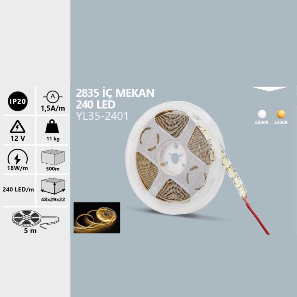 Noas 12V 2835 240 Led  İç Mekan Şerit Led Beyaz Işık