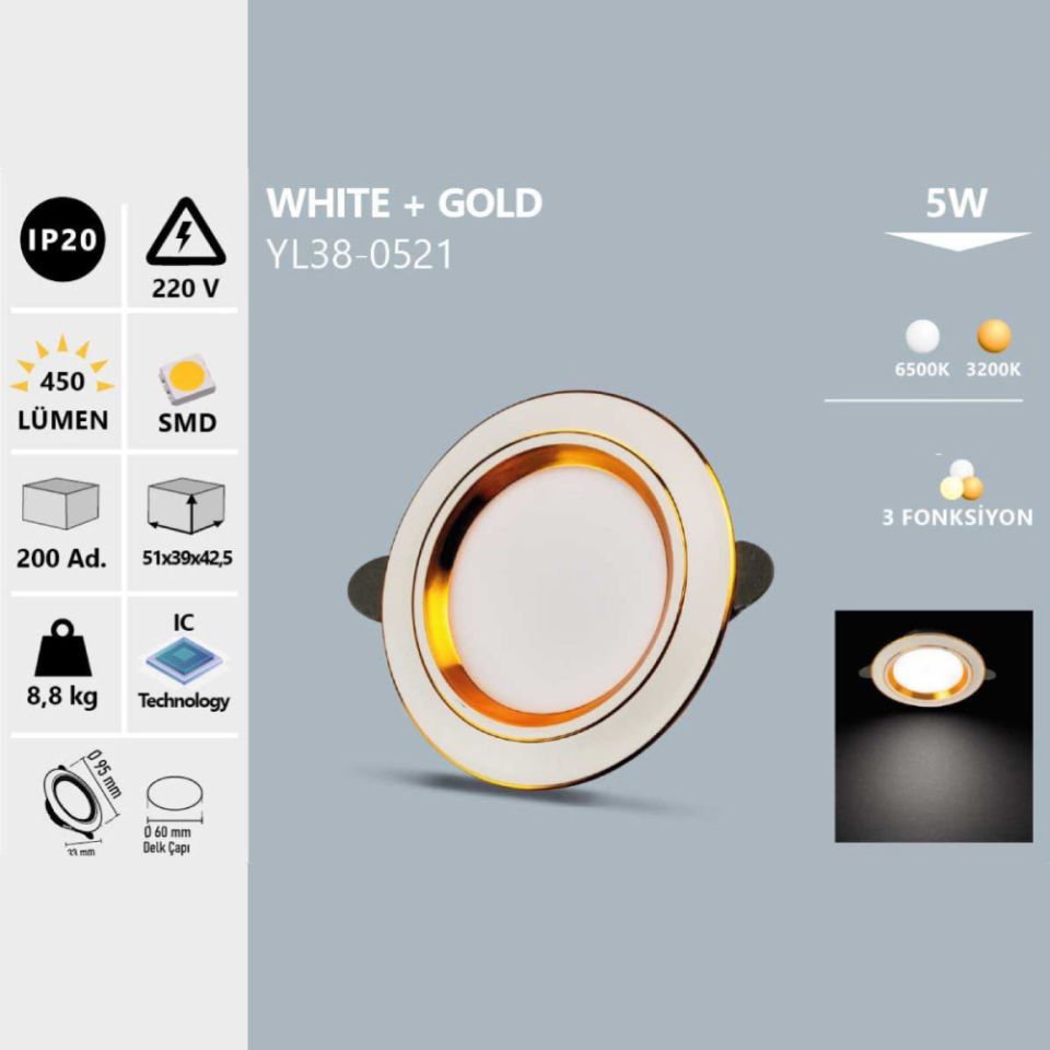 Noas 5W Whıte+Gold Led Spot 3 Renk