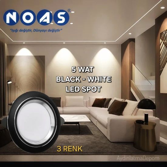 Noas 5 W Black+Sılver Led Spot 3 Renk | Cata ve Noas LED Ürünleri