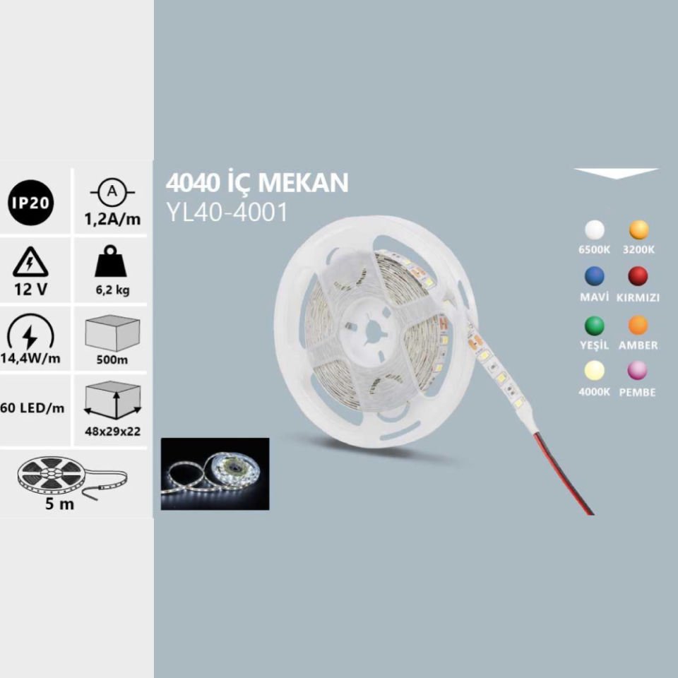 Noas 12V 4040 İç Mekan Şerit Led Amber Renk