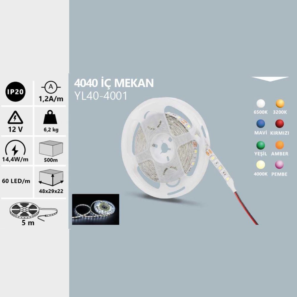 Noas 12V 4040 İç Mekan Şerit Led 4000K
