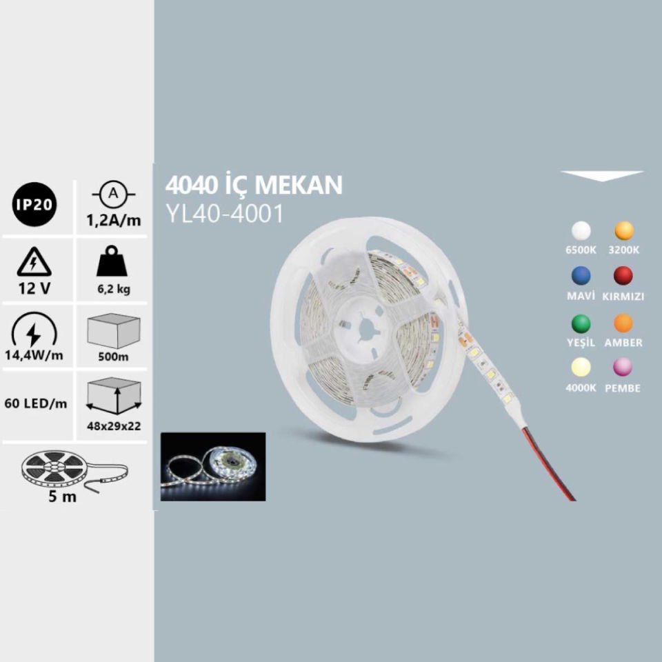 Noas 12V 4040 İç Mekan Şerit Led 4000K