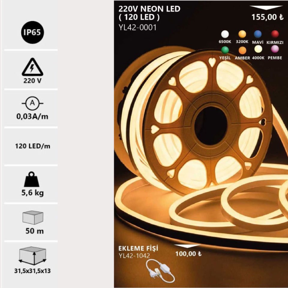 Noas 220V Neon Hortum 120 Led (8X16 MM) Gün Işığı