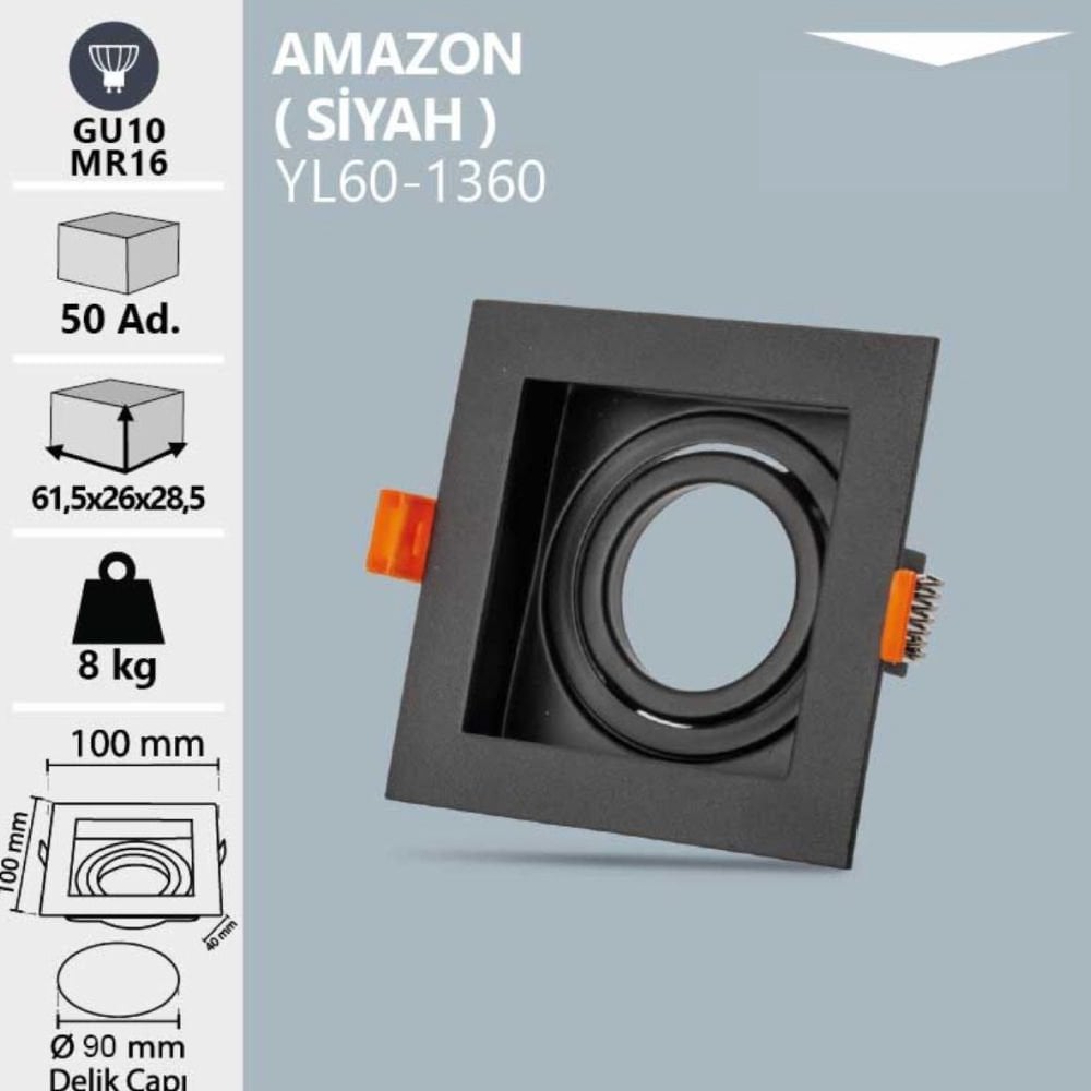 Noas Amazon Dekoratif Kare Siyah  Kasa